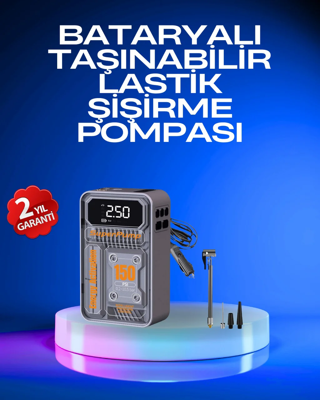 6000mah Bataryalı Led Ekranlı Akıllı Hava Kompresörü