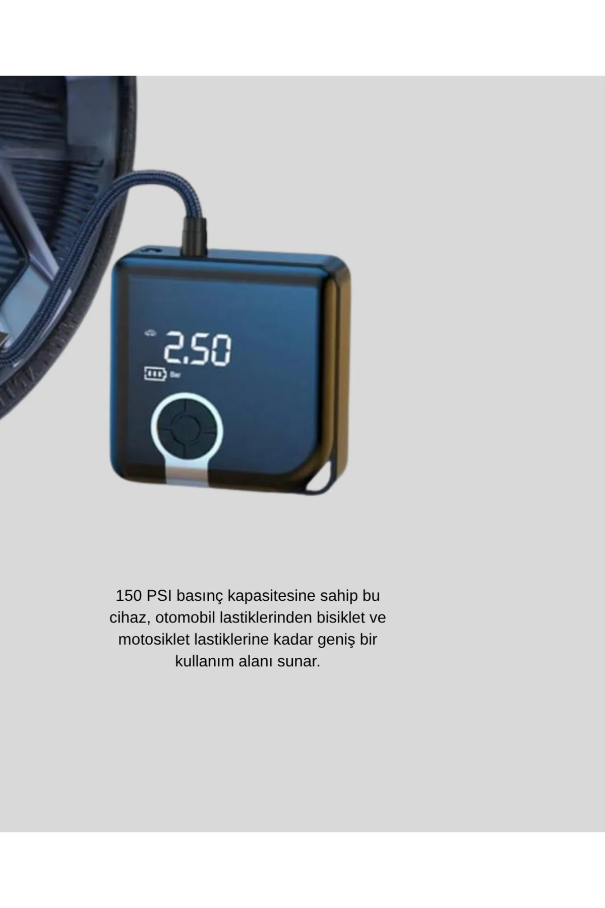 6000mAh Bataryalı Type-C Şarjlı Mini Hava Kompresörü LED Işıklı