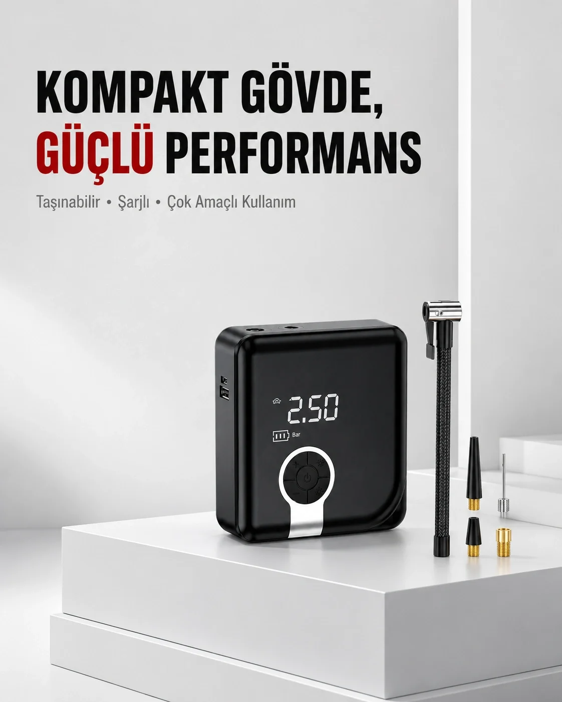 6000mAh Bataryalı Type-C Şarjlı Diyafram Tip Kompresör LED Işıklı 6000mAh Bataryalı Type-C Şarjlı Diyafram Tip Kompresör LED Işıklı