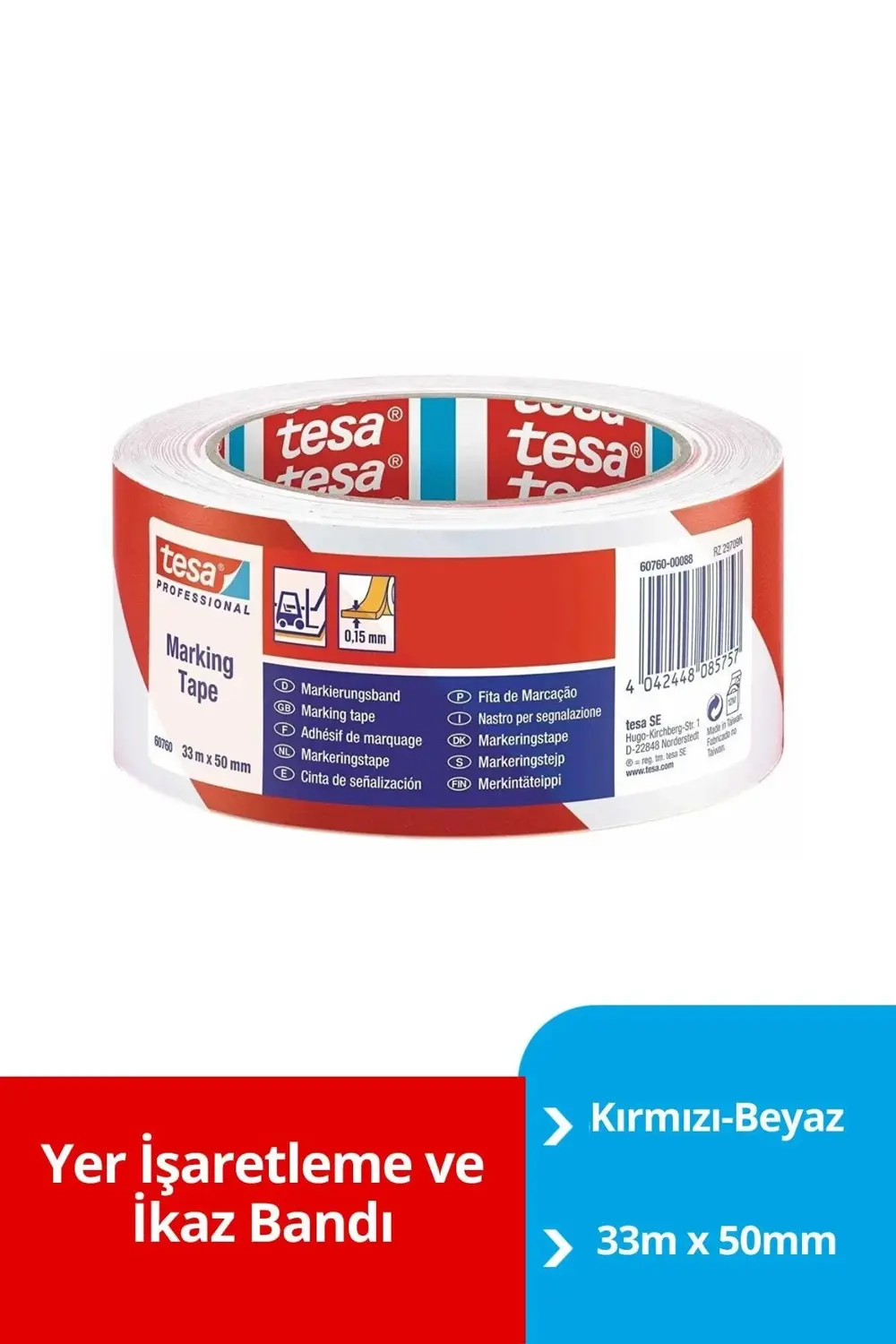 60760 Yer İşaretleme Bandı 50mmx33mt Kırmızı Beyaz