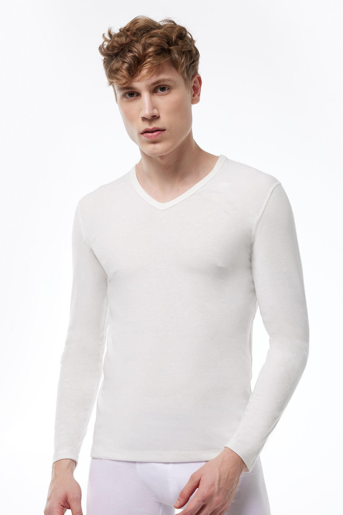 Malabadi 608 Erkek V Yaka Uzun Kollu Viloft Termal Üst İçlik - Ekru