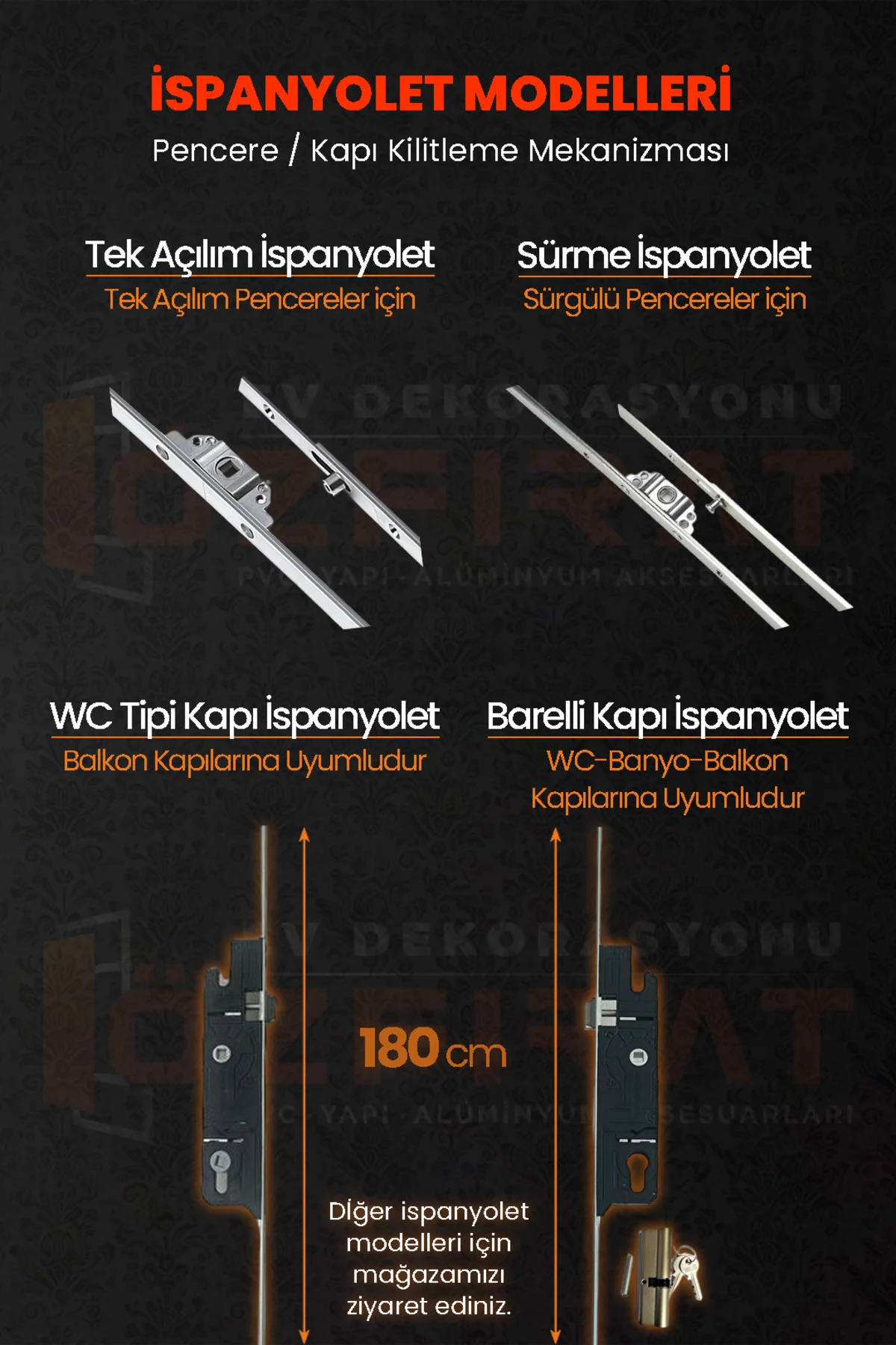 60cm Tek Açılım İspanyolet – PVC Pimapen Kapı Pencere Kilidi – (1 Adet)