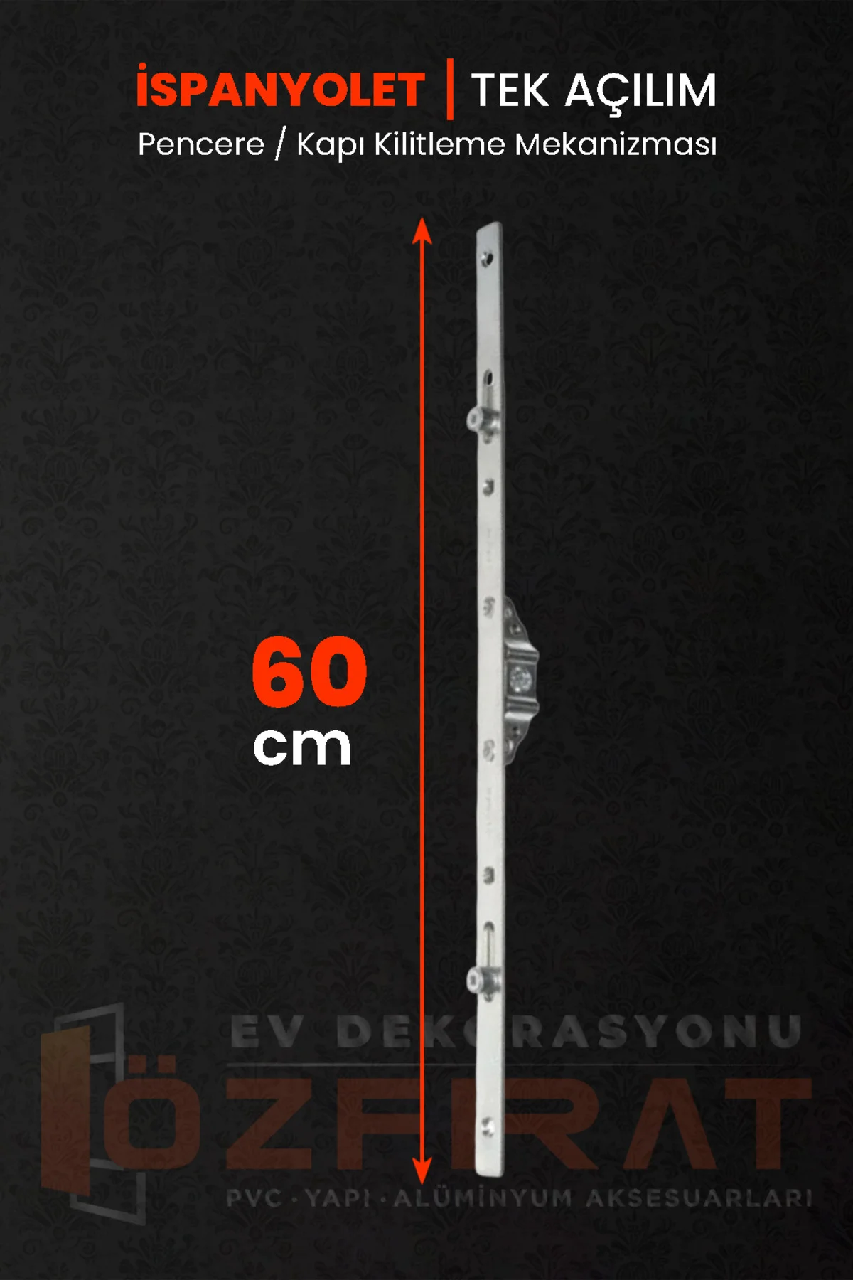 60cm Tek Açılım İspanyolet – PVC Pimapen Kapı Pencere Kilidi – (1 Adet)