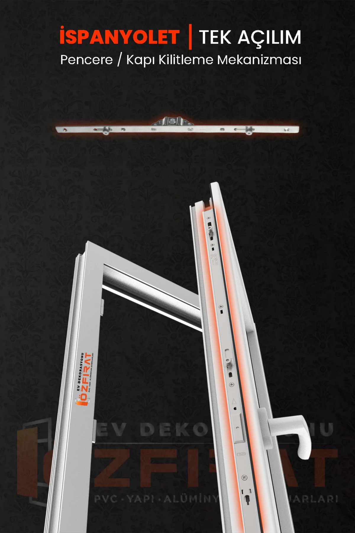 60cm Tek Açılım İspanyolet – PVC Pimapen Kapı Pencere Kilidi – (1 Adet)