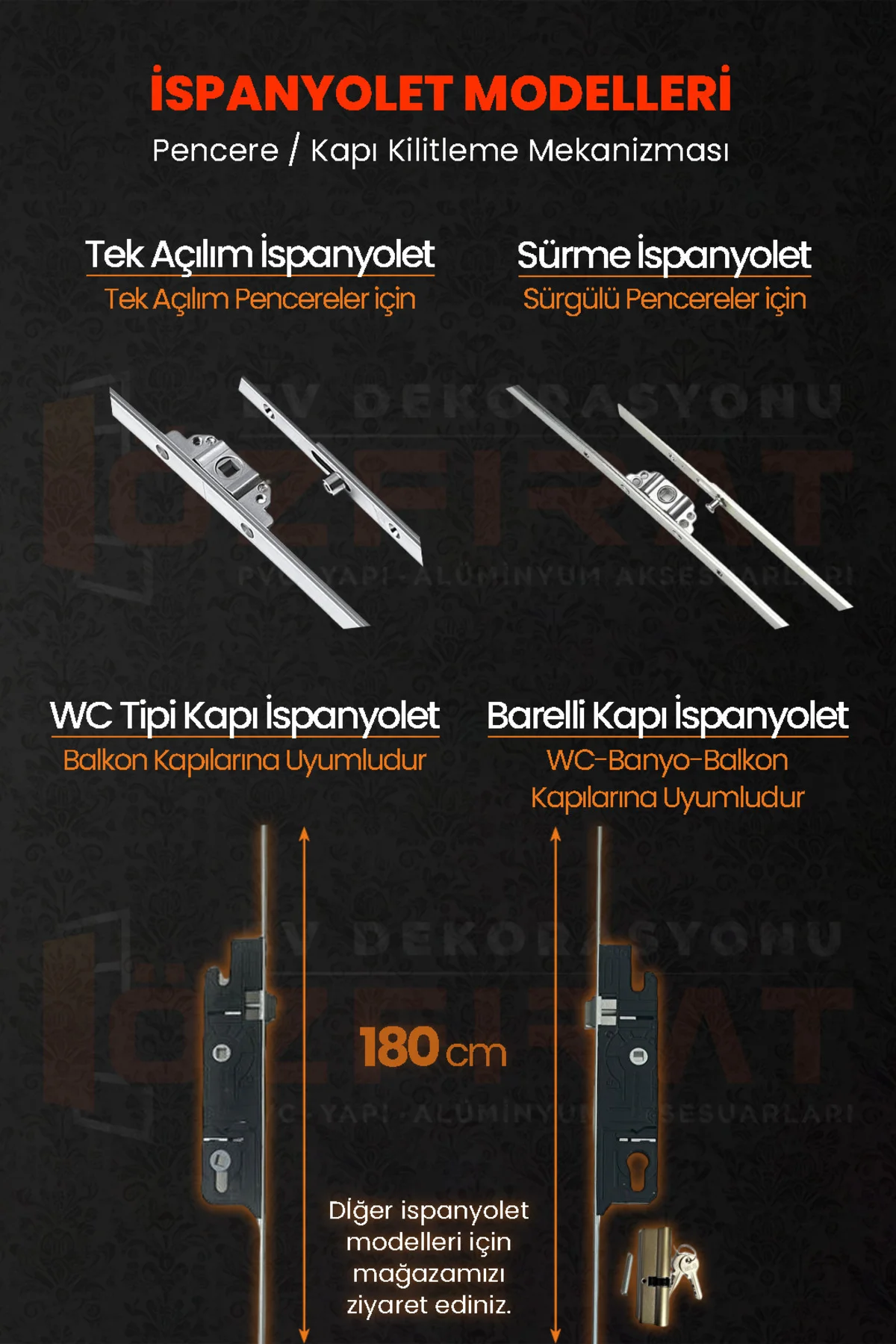 60cm Tek Açılım İspanyolet – PVC Pimapen Kapı Pencere Kilidi – (1 Adet)