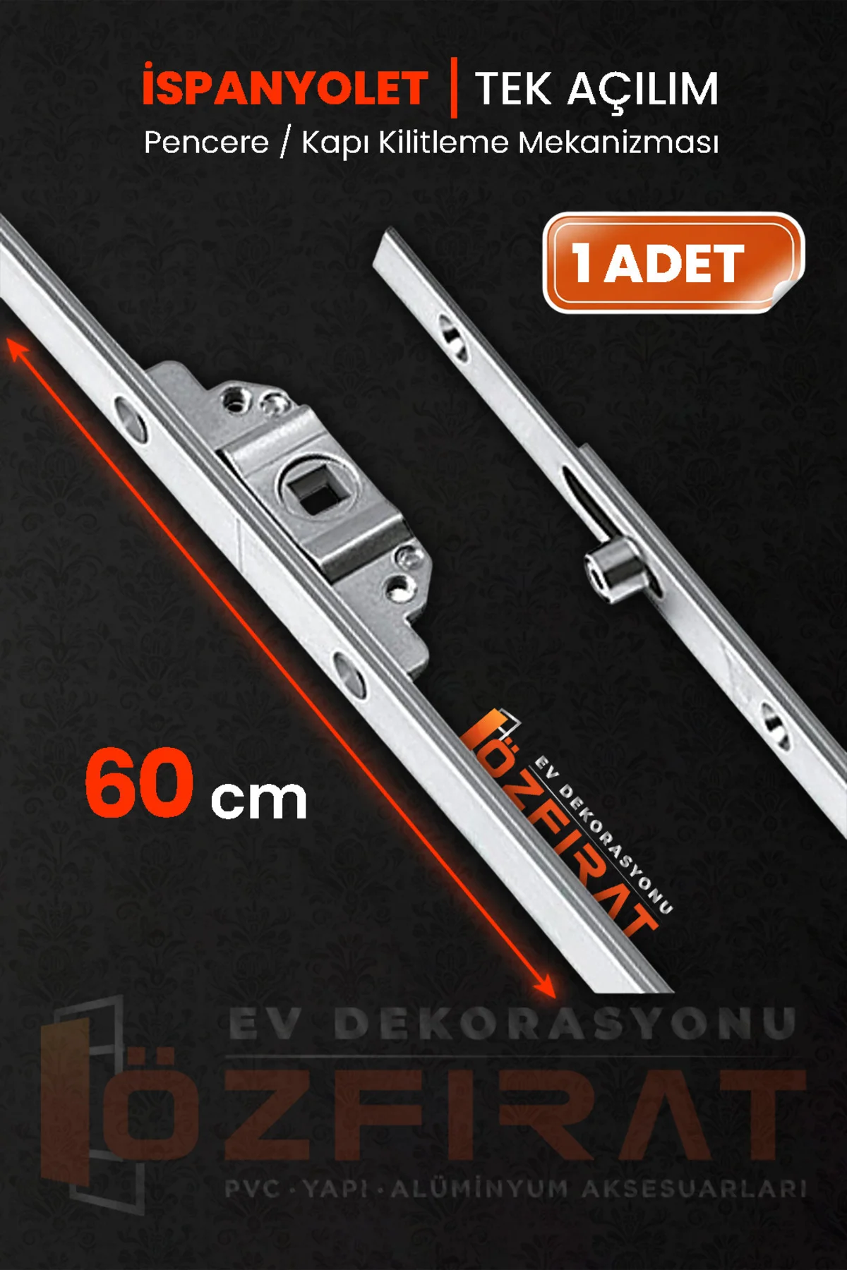 60cm Tek Açılım İspanyolet – PVC Pimapen Kapı Pencere Kilidi – (1 Adet)