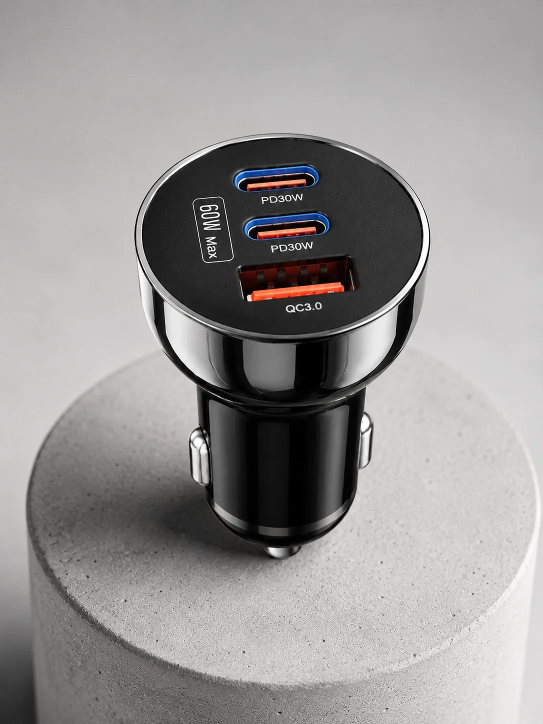 60W Araç İçi Hızlı Şarj Adaptörü Çift USB-C PD ve USB-A QC3.0
