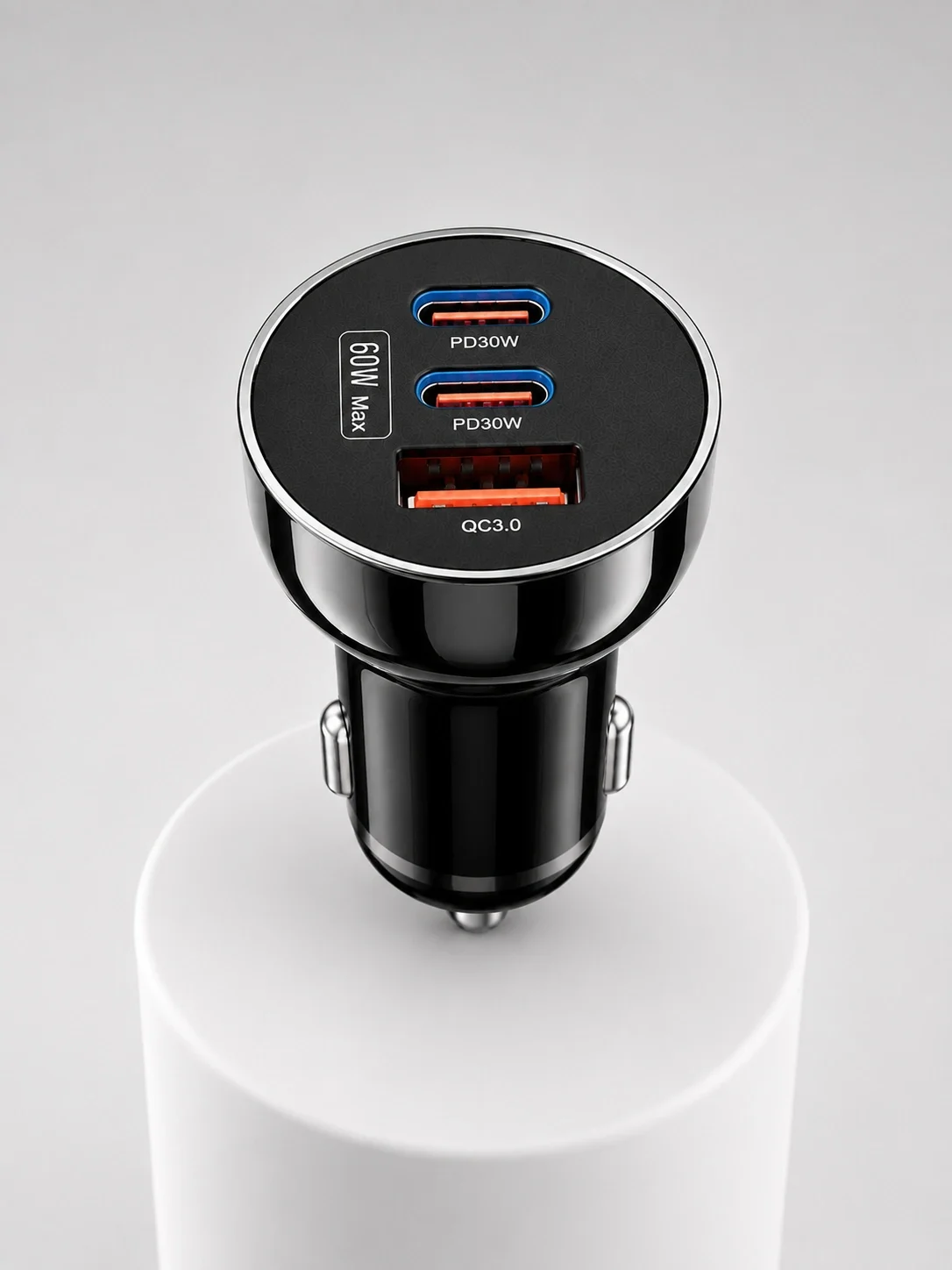 60W Araç İçi Hızlı Şarj Adaptörü Çift USB-C PD ve USB-A QC3.0