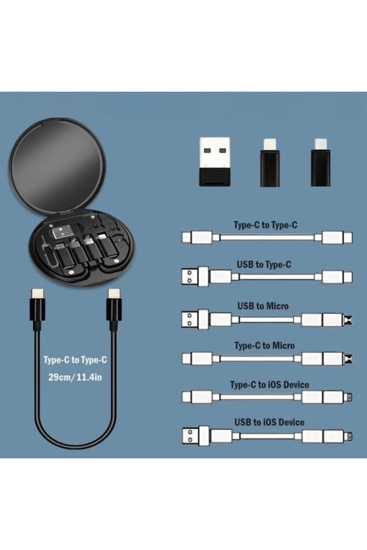 60w Destekli Kablo Kutusu Seyahat Kablo Seti 5'i 1 Arada Usb Type 60w Destekli Kablo Kutusu Seyahat Kablo Seti 5'i 1 Arada Usb Type