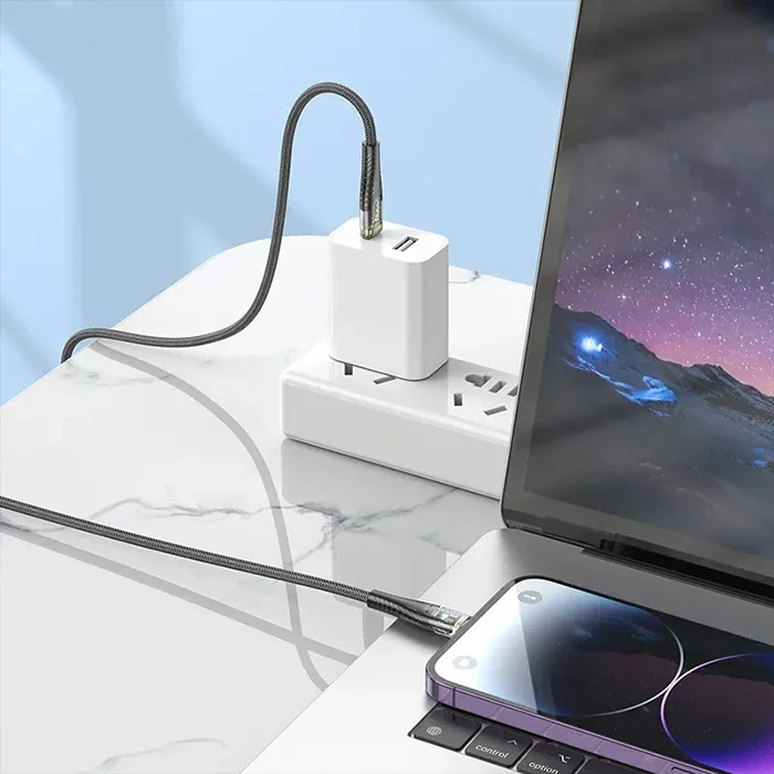 60W Type-C to iPhone Lightning Hızlı Şarj Kablosu - Transparent Gold Standard