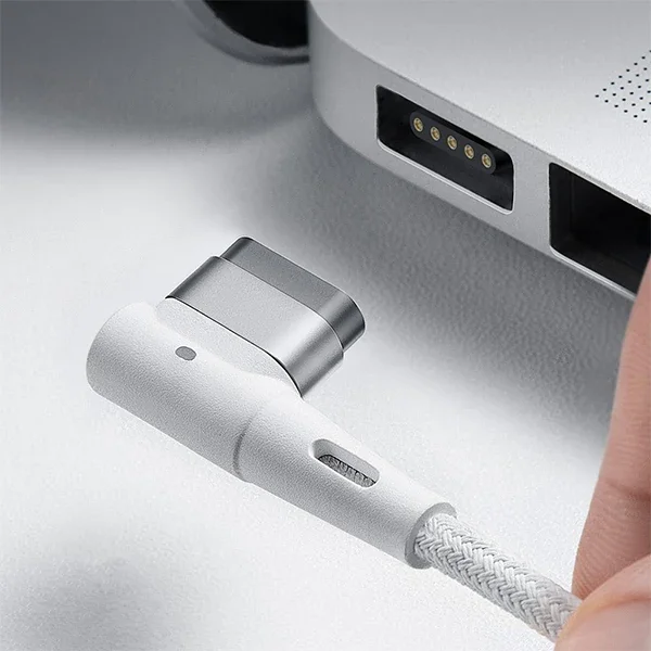 60W USB-C Manyetik L-Uçlu MacBook Hızlı Şarj Kablosu 2m - Dayanıklı Naylon Örgü