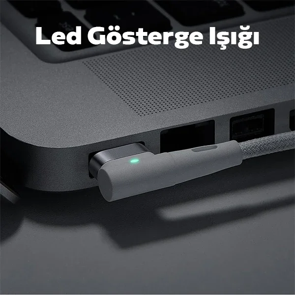 60W USB-C Manyetik L-Uçlu MacBook Hızlı Şarj Kablosu 2m - Dayanıklı Naylon Örgü