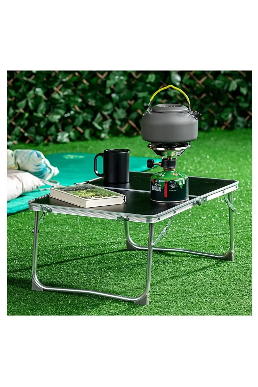 60x40cm Katlanır Kamp Masası Siyah Yükseklik 25cm