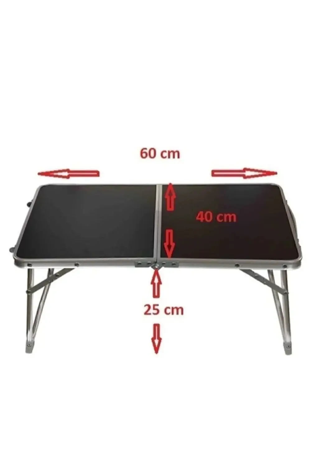 60x40cm Katlanır Kamp Masası Siyah Yükseklik 25cm