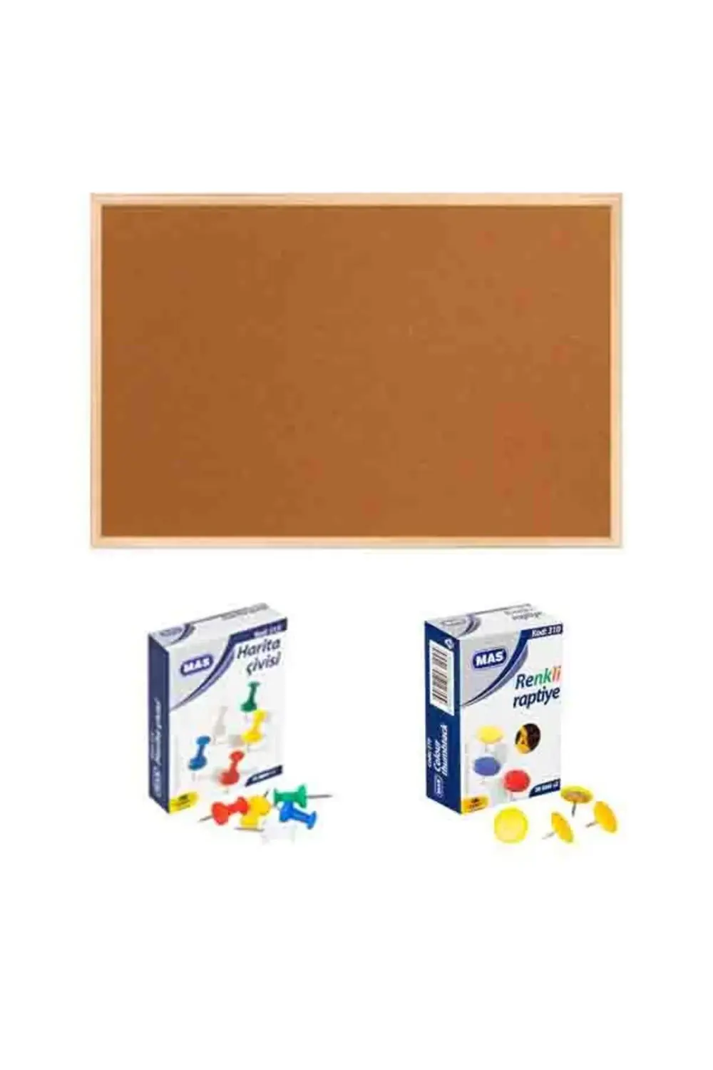 60x90 cm Ahşap Çerçeve Mantar Pano + 1 Paket Harita Çivisi + 1 Pa