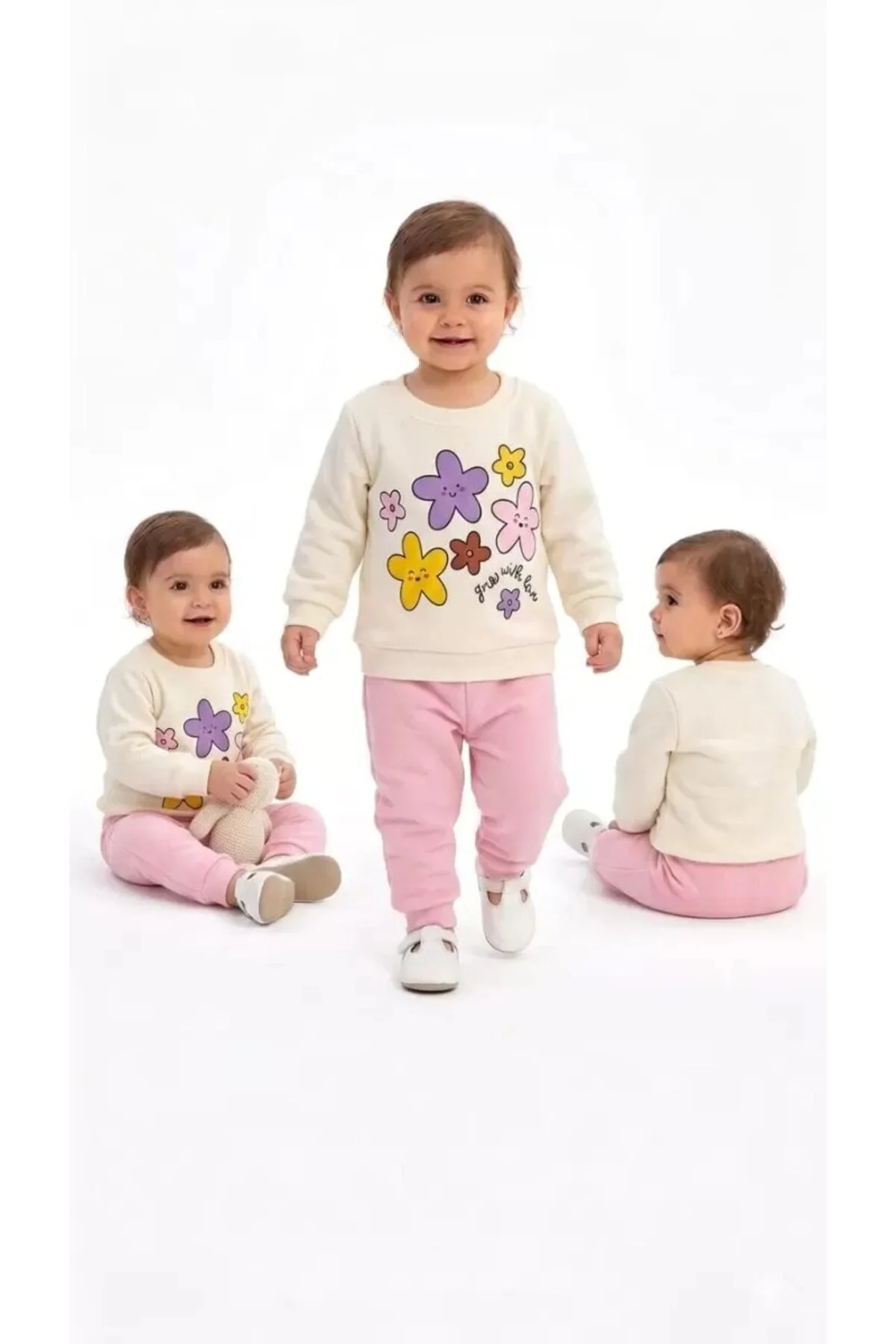 6/24 Ay Çiçek Baskılı Basic Bebek Takımı
