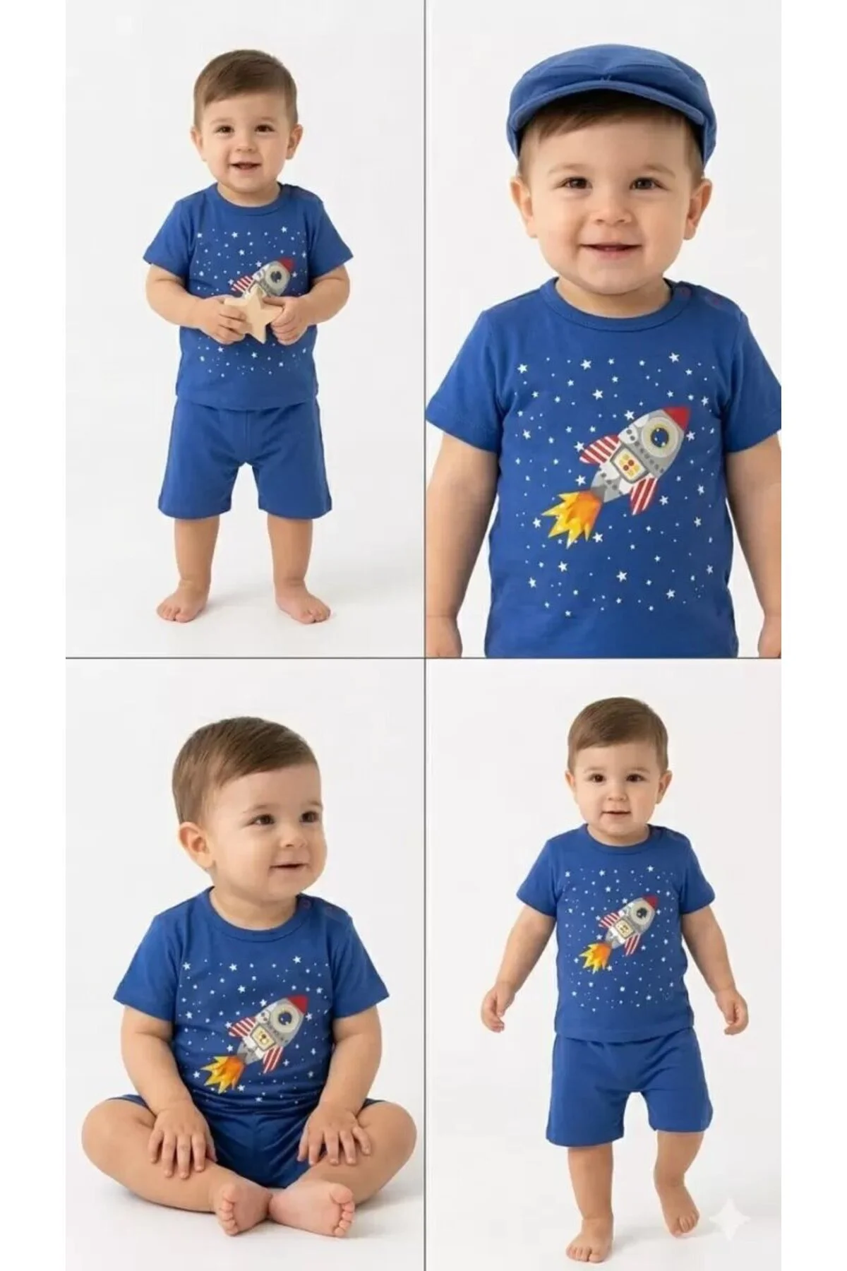 6/24 Ay Roket Baskılı 2li Bebek Takımı