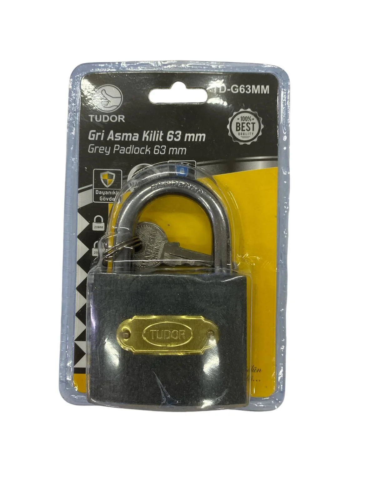 63 mm Kısa Gri Asma Kilit – Kapalı Alanlar İçin Güvenli ve Dayanıklı Kilit