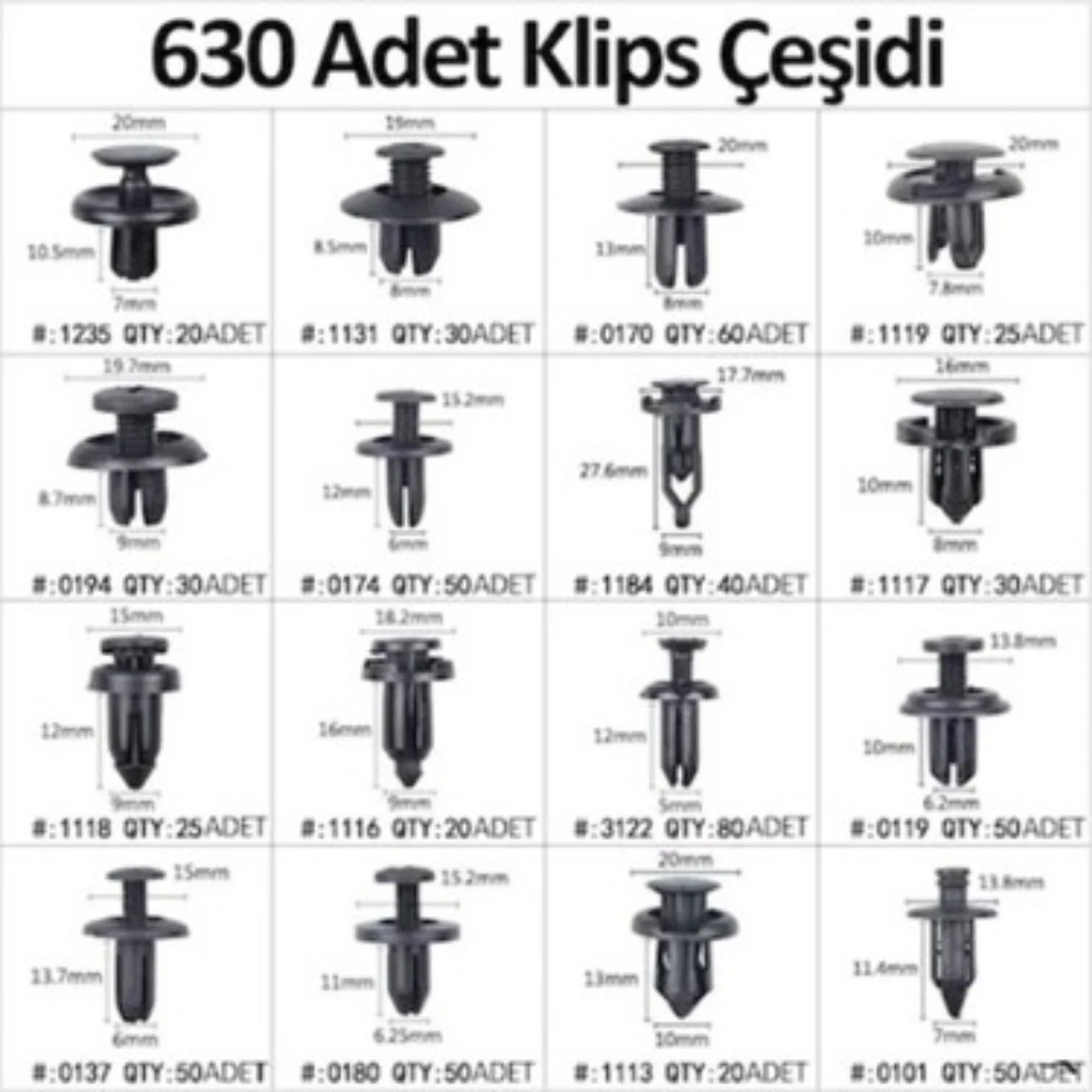 630 Adet Trim Klips Seti – Oto Panel, Kapı Döşeme, Tampon Ve Pervaz İçin Evrensel Raptiye Bağlantı Elemanları Bx40 Fiyatı, Yorumları ve Özellikleri