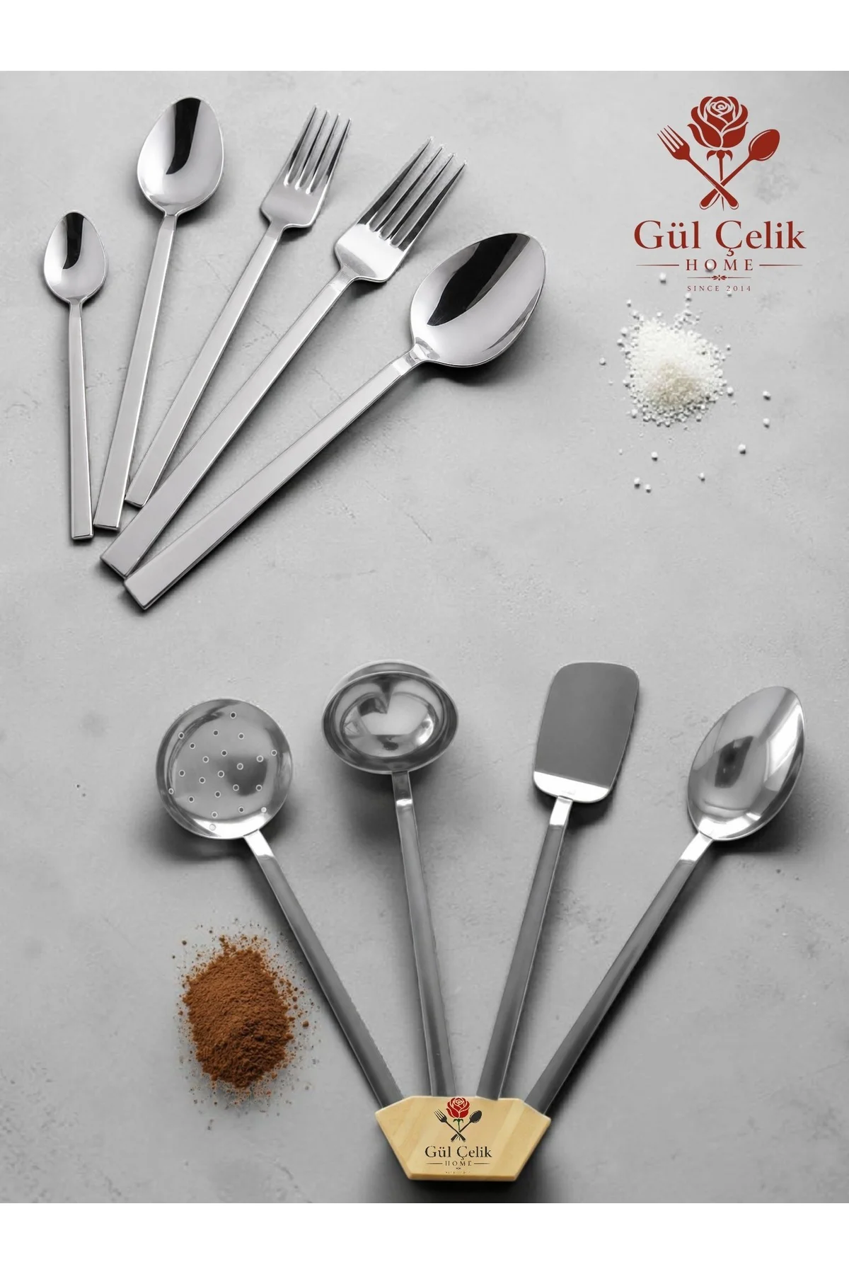 64 Parça 12 Kişilik Çelik Düz Çatal Kaşık Servis Seti Servis Takı