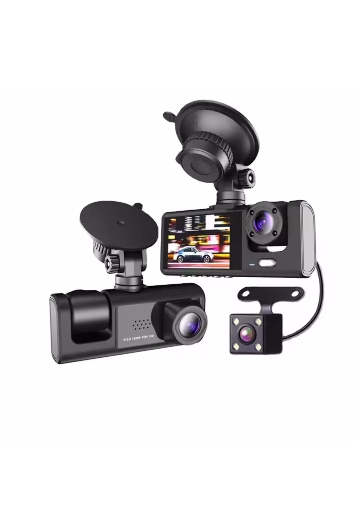 64GB Araç İçi Kamera 3 Kameralı (Yol + Araç İçi+ Arka) FHD Video 