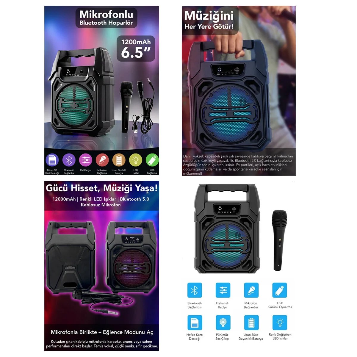 6.5 Inc Bluetooth Wireless Mikrofonlu Hoparlör - Speaker Usb Sarjlı Aux - Tf - Usb PS-1283