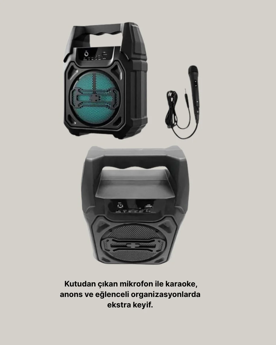 6.5 İnç Mikrofonlu Bluetooth Karaoke Hoparlörü - 15W Taşınabilir Parti Sistemi