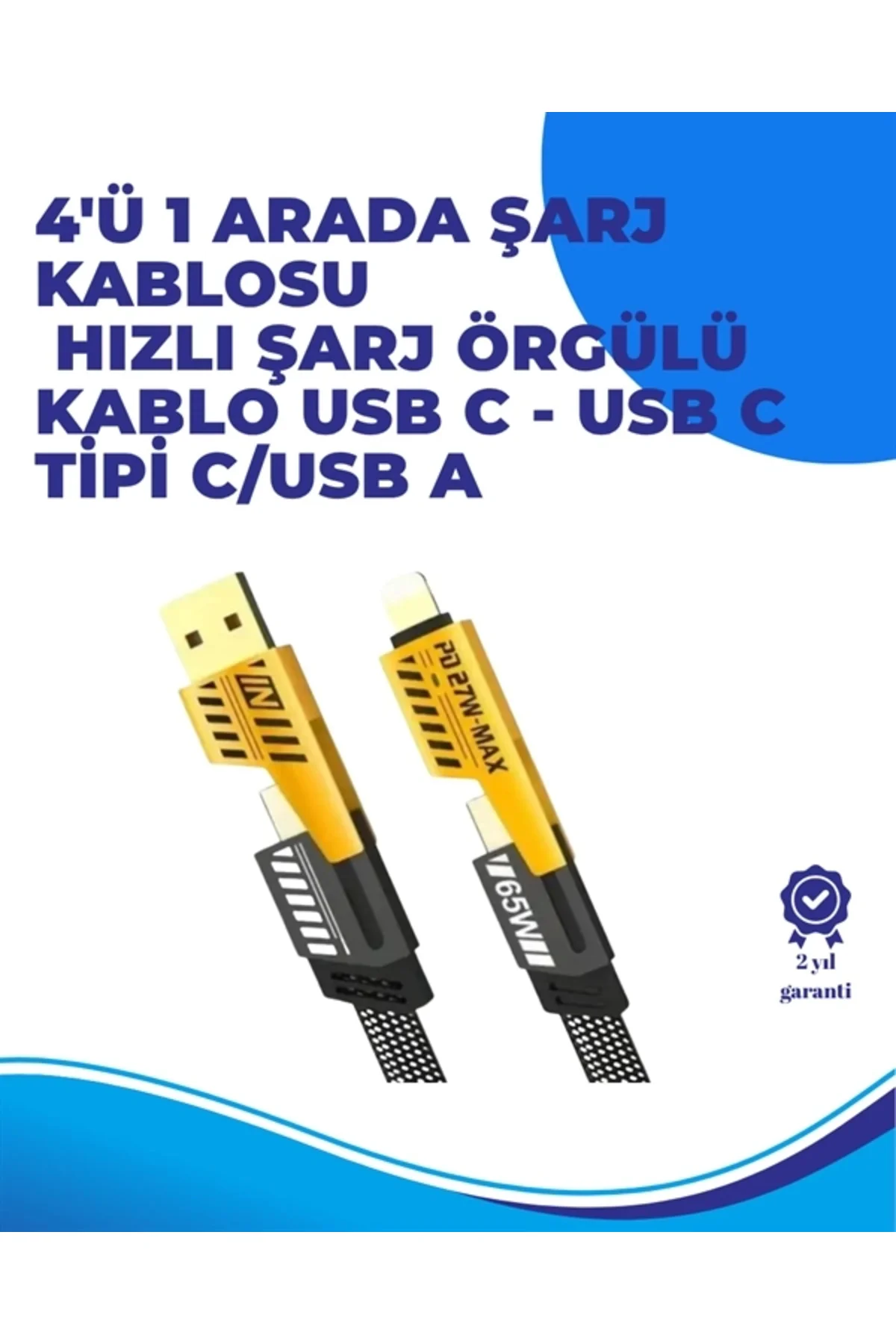 65w 4'ü 1 Arada Çoklu Şarj Kablosu – Usb-c, Usb-a, Lightning, Ver