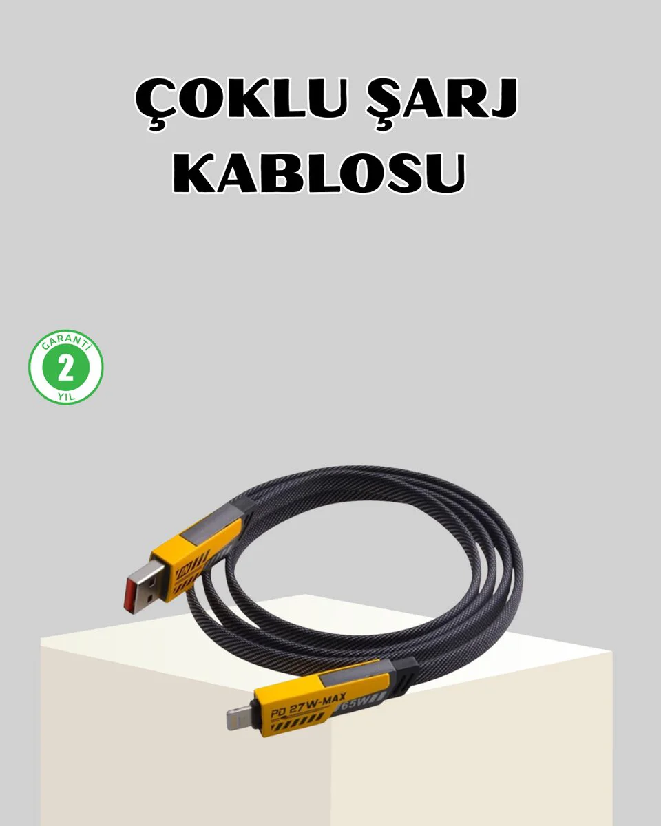 65W Çoklu Şarj Kablosu 4’ü 1 Arada Örgülü USB-C USB-A Hızlı Veri Aktarım Dizüstü Bilgisayar Uyumlu