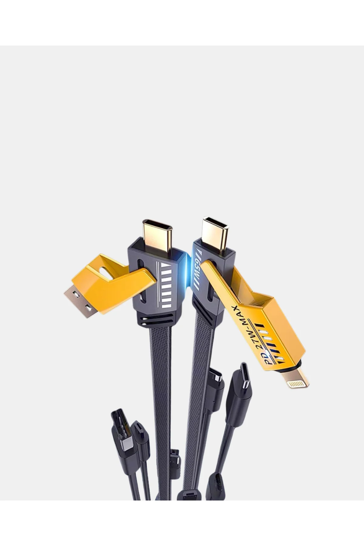 65W Çoklu Şarj Kablosu 4’ü 1 Arada Örgülü Hızlı Veri Aktarım USB-C USB-A