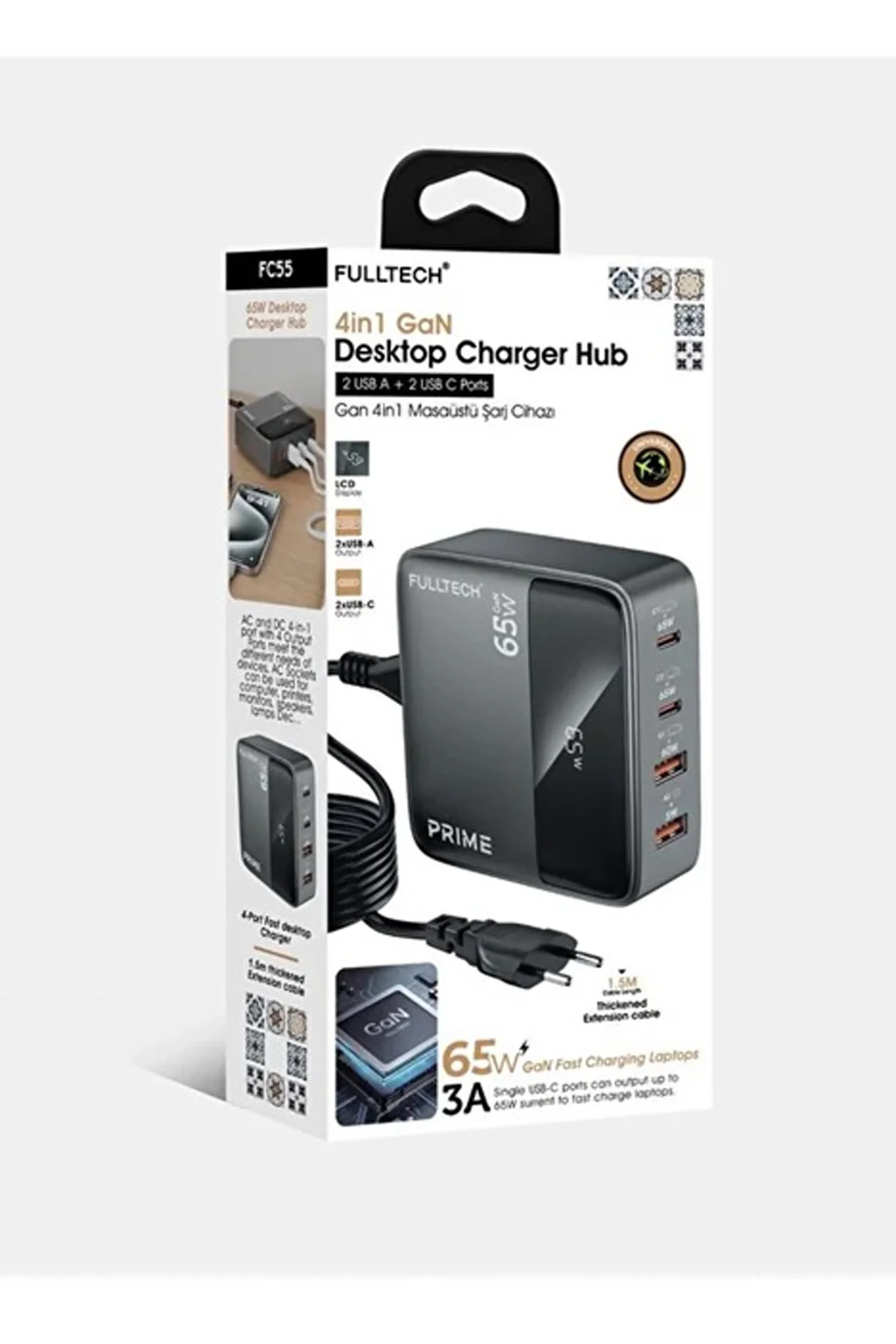 65w Masaüstü 4 Portlu Hızlı Şarj Cihazı İstasyonu 2xusb-a, 2xtype-c Giriş,1,5 Mt. Kablo 65w Masaüstü 4 Portlu Hızlı Şarj Cihazı İstasyonu 2xusb-a, 2xtype-c Giriş,1,5 Mt. Kablo