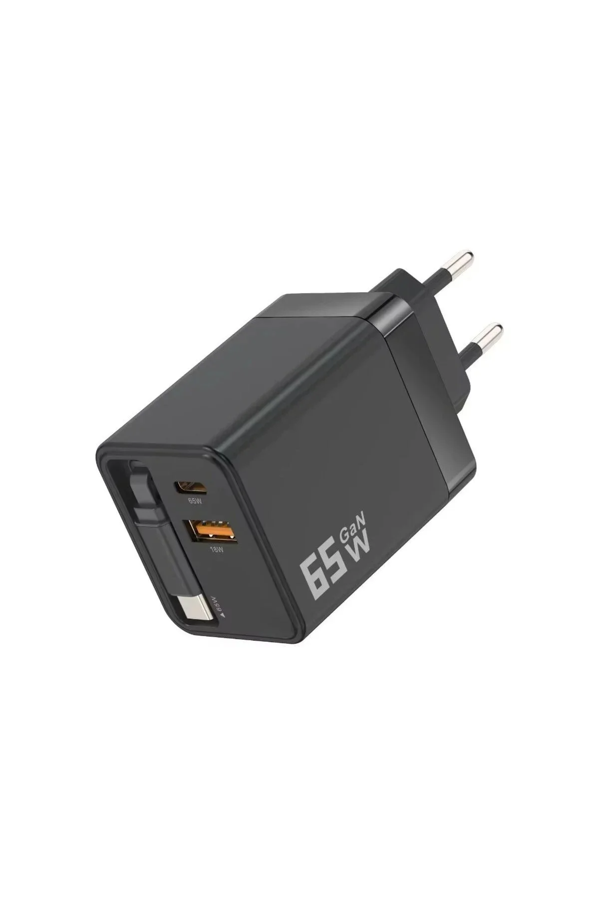 65W Süper Hızlı Şarj Cihazı | Dahili Type-C Kablo | USB-C & USB-A Çıkış | Çoklu Cihaz Desteği