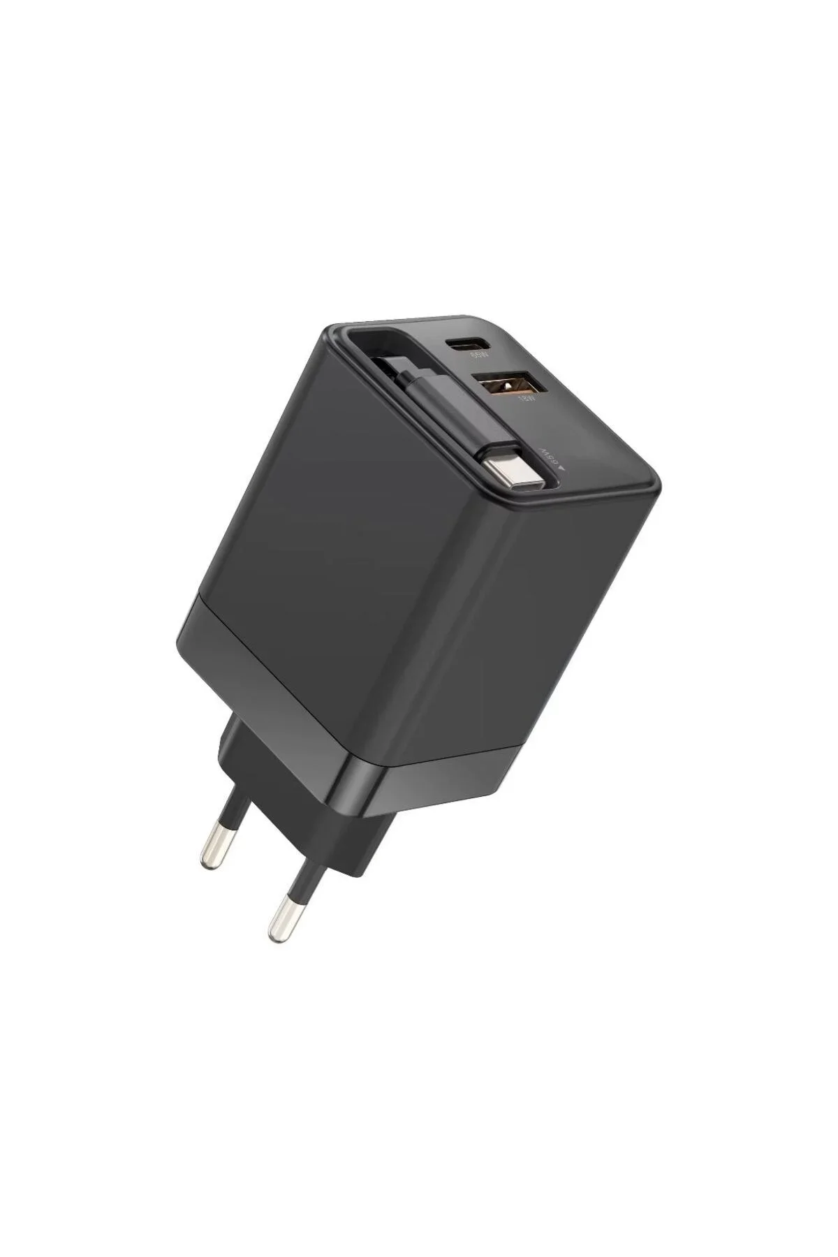 65W Süper Hızlı Şarj Cihazı | Dahili Type-C Kablo | USB-C &amp; USB-A Çıkış | Çoklu Cihaz Desteği