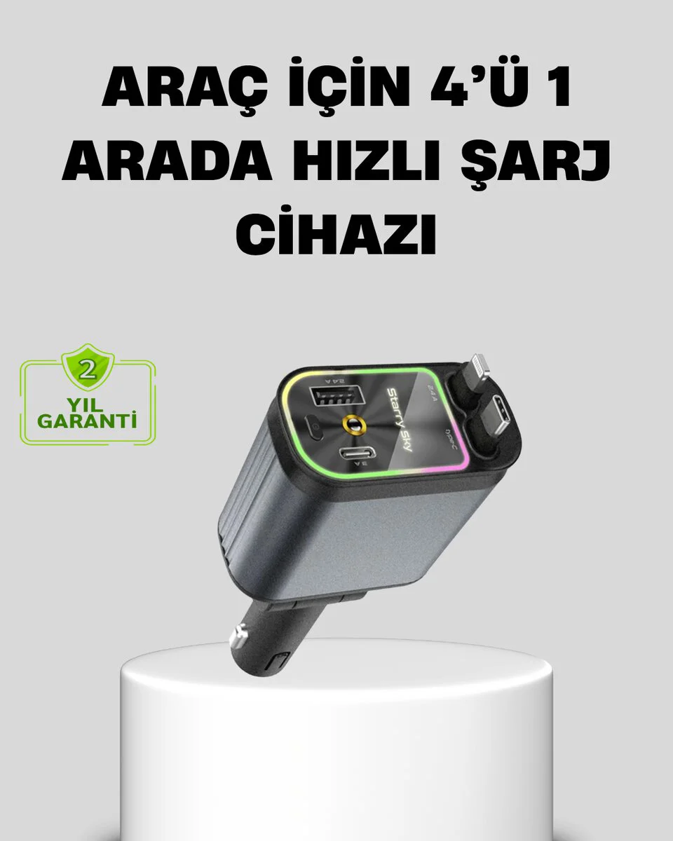 66W 4 Portlu Hızlı Şarj Cihazı ve LED Işıklı - Otomobil Şarj İstasyonu
