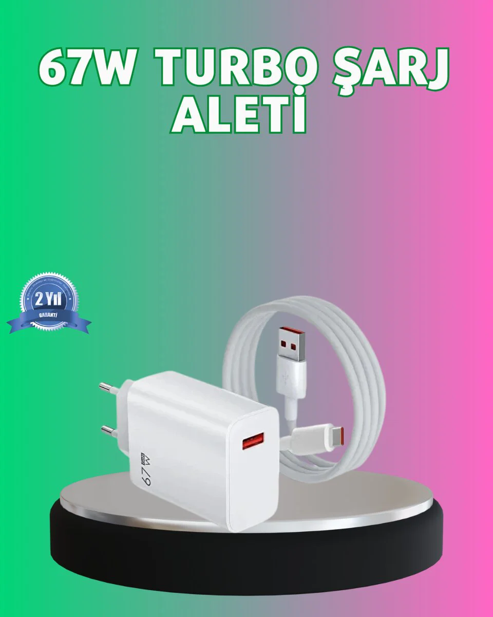 67 Watt Güçlü Turbo Şarj Adaptörü - Samsung Note 10/20 Uyumlu, Hızlı Doluşma ve Güvenli Şarj