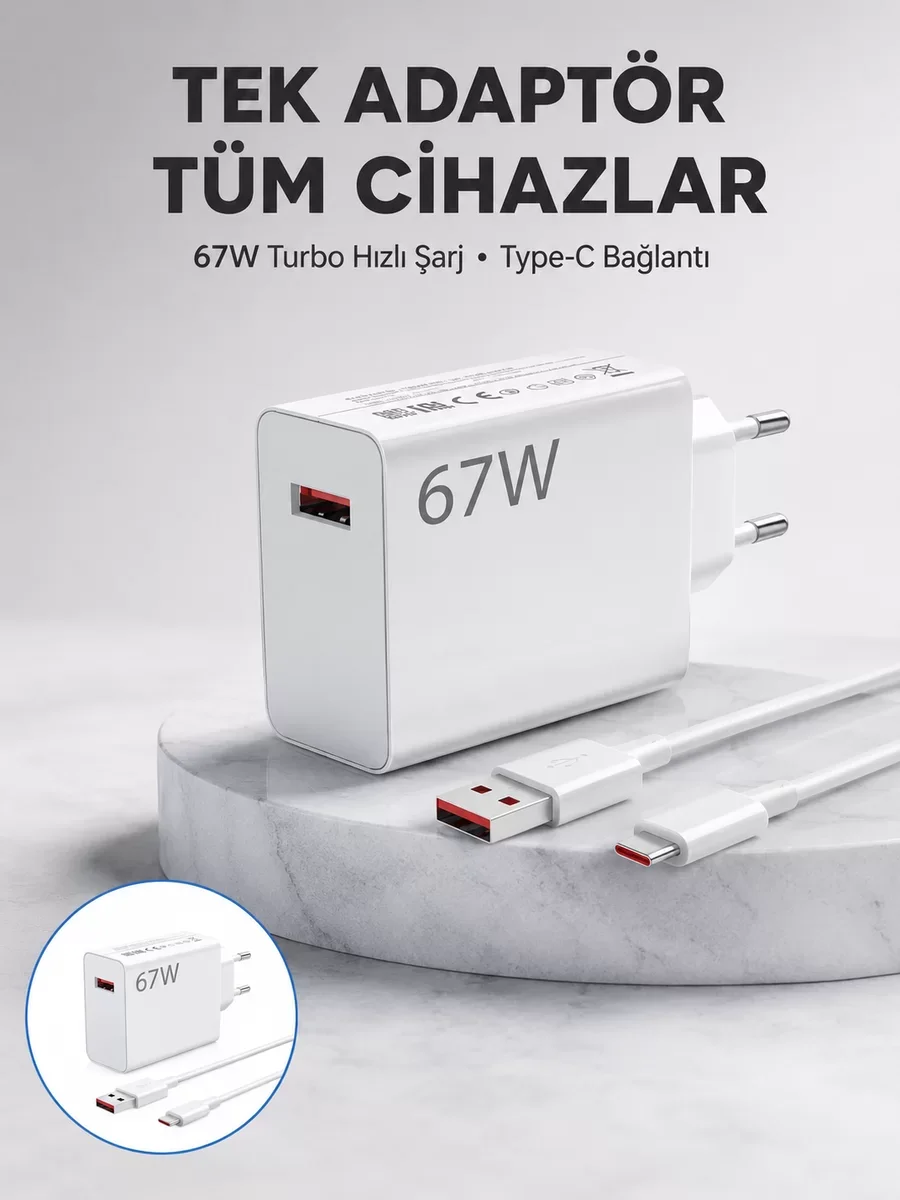 67 Watt Güvenli Hızlı Şarj Adaptörü - Samsung Uyumlu Yeni Nesil Turbo Şarj