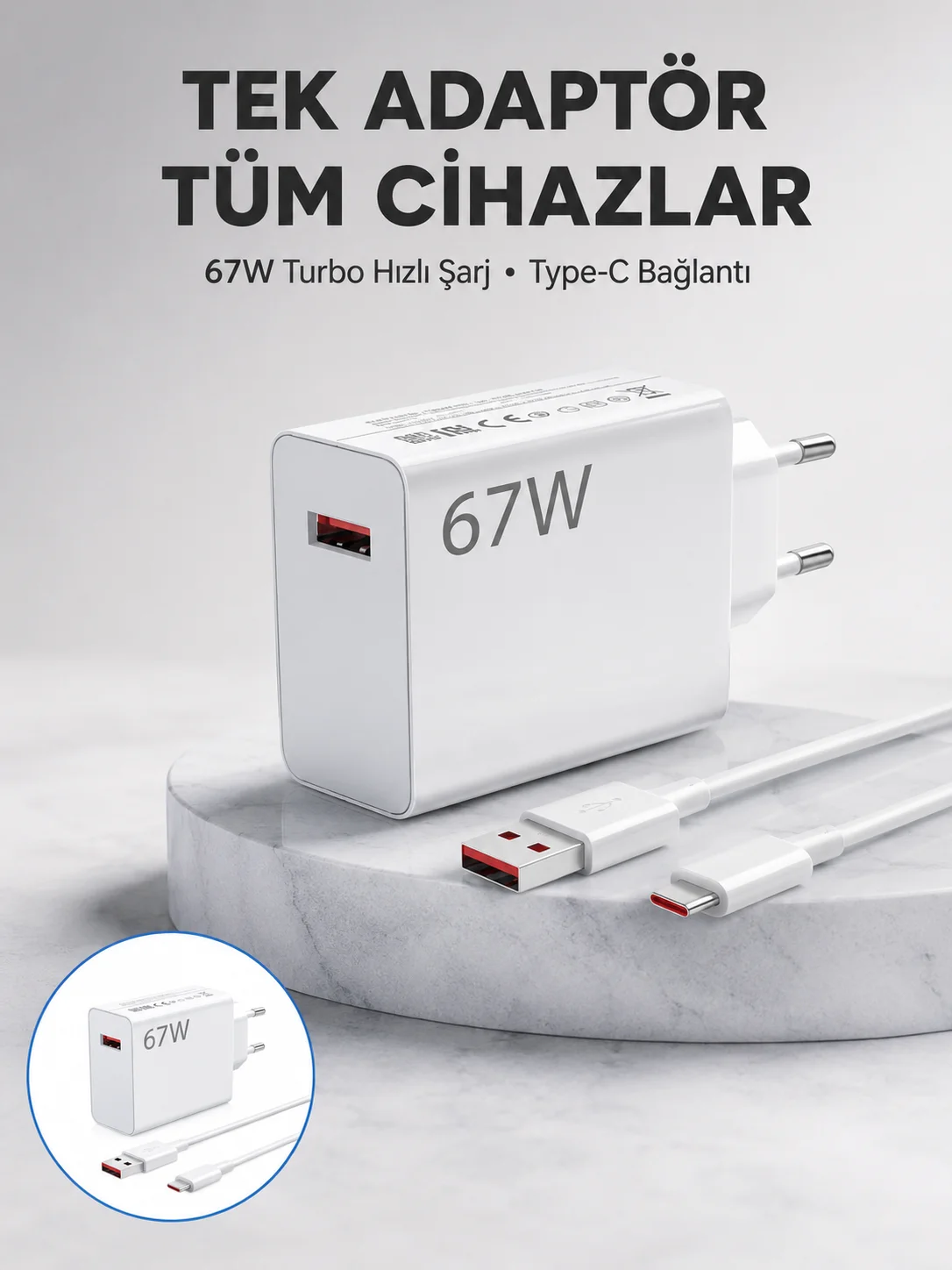 67 Watt Güvenli Hızlı Şarj Adaptörü Samsung M31 M33 M51 Uyumlu Yeni Nesil