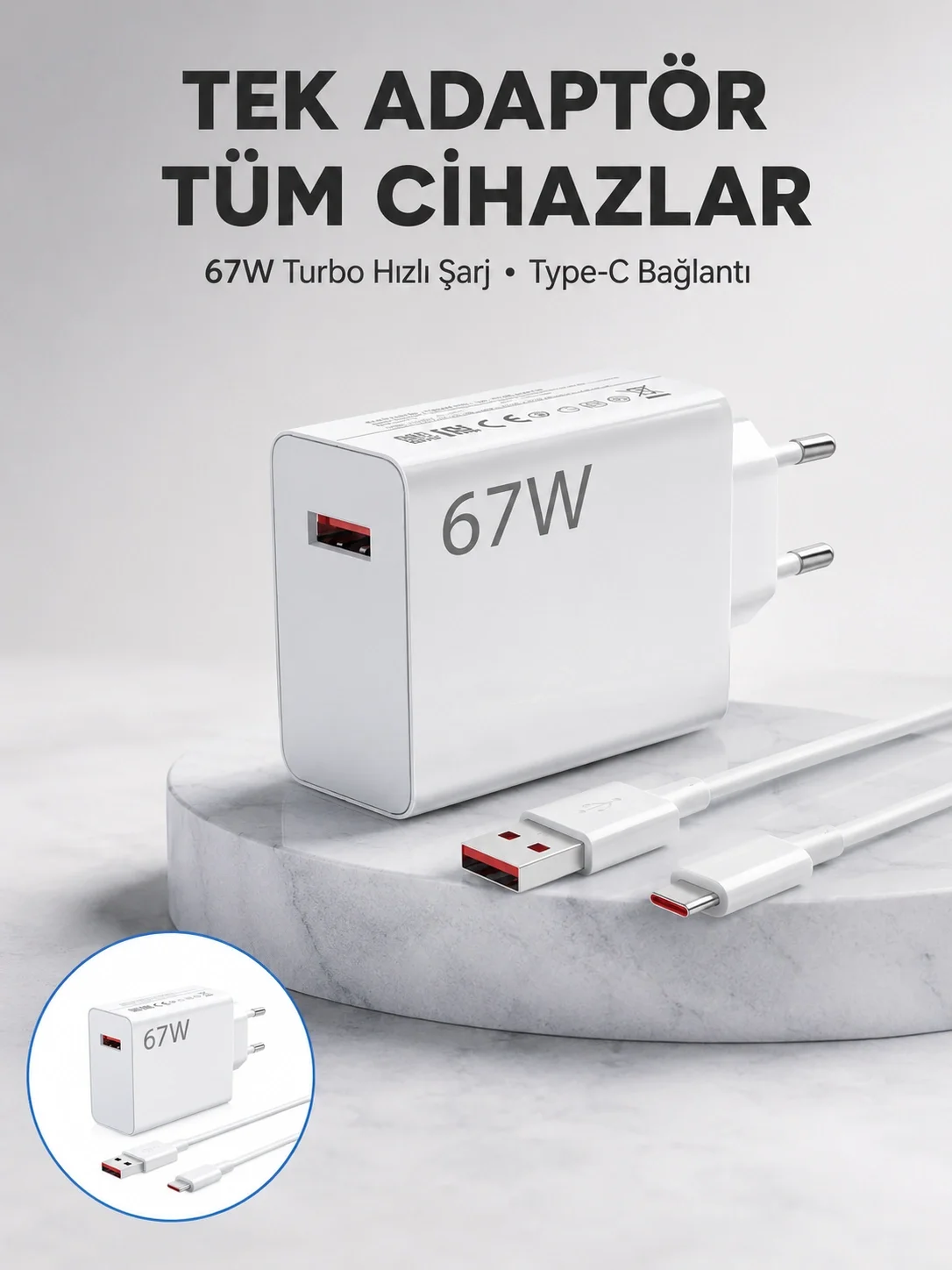 67 Watt Güvenli Hızlı Şarj Adaptörü Samsung M31 M33 M51 Uyumlu Ye