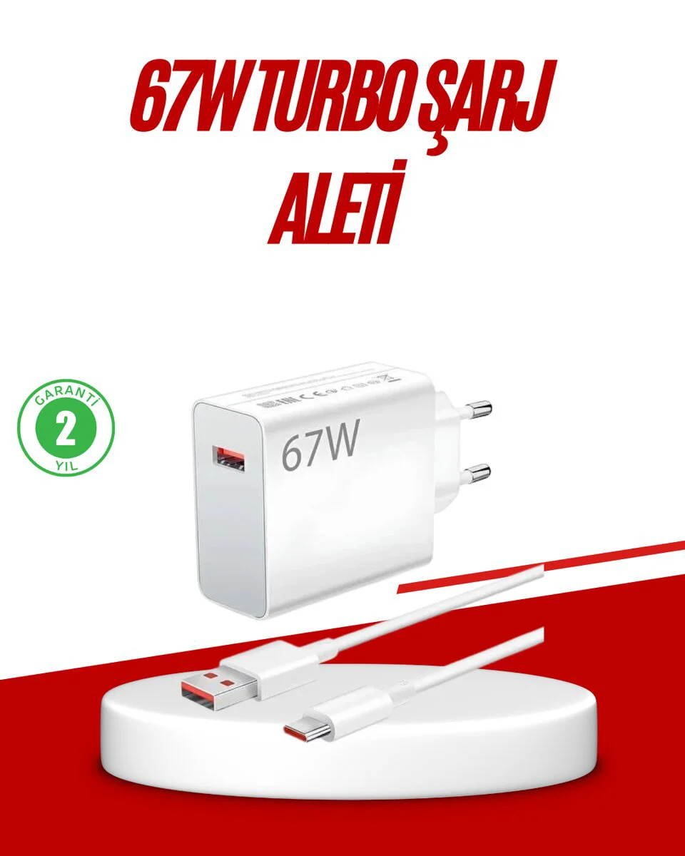 67 Watt Type C Hızlı Şarj Adaptörü - Huawei P30 P40 Mate 20 Pro Uyumlu, QC 5.0 Destekli