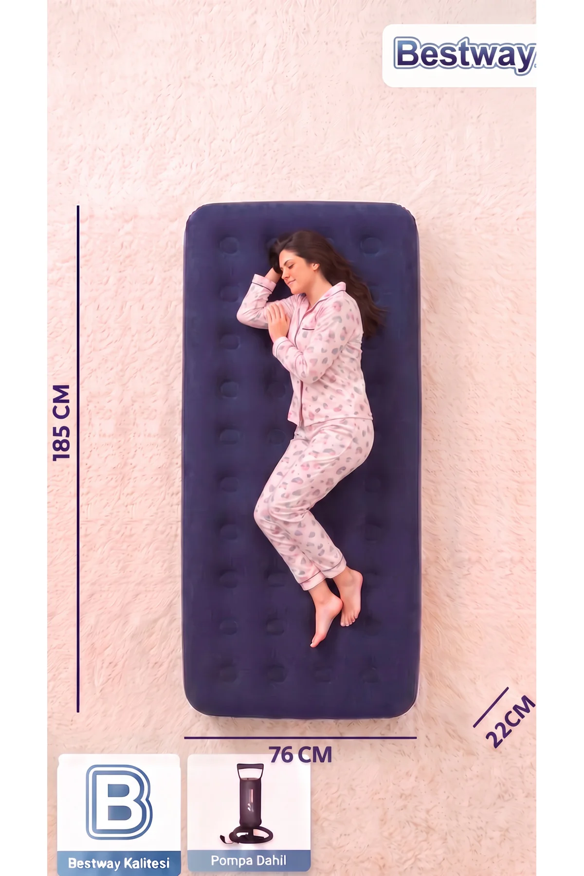 67000 Tek Kişilik Şişme Yatak + 62002 Pompa 185X76X22 cm 67000 Tek Kişilik Şişme Yatak + 62002 Pompa 185X76X22 cm