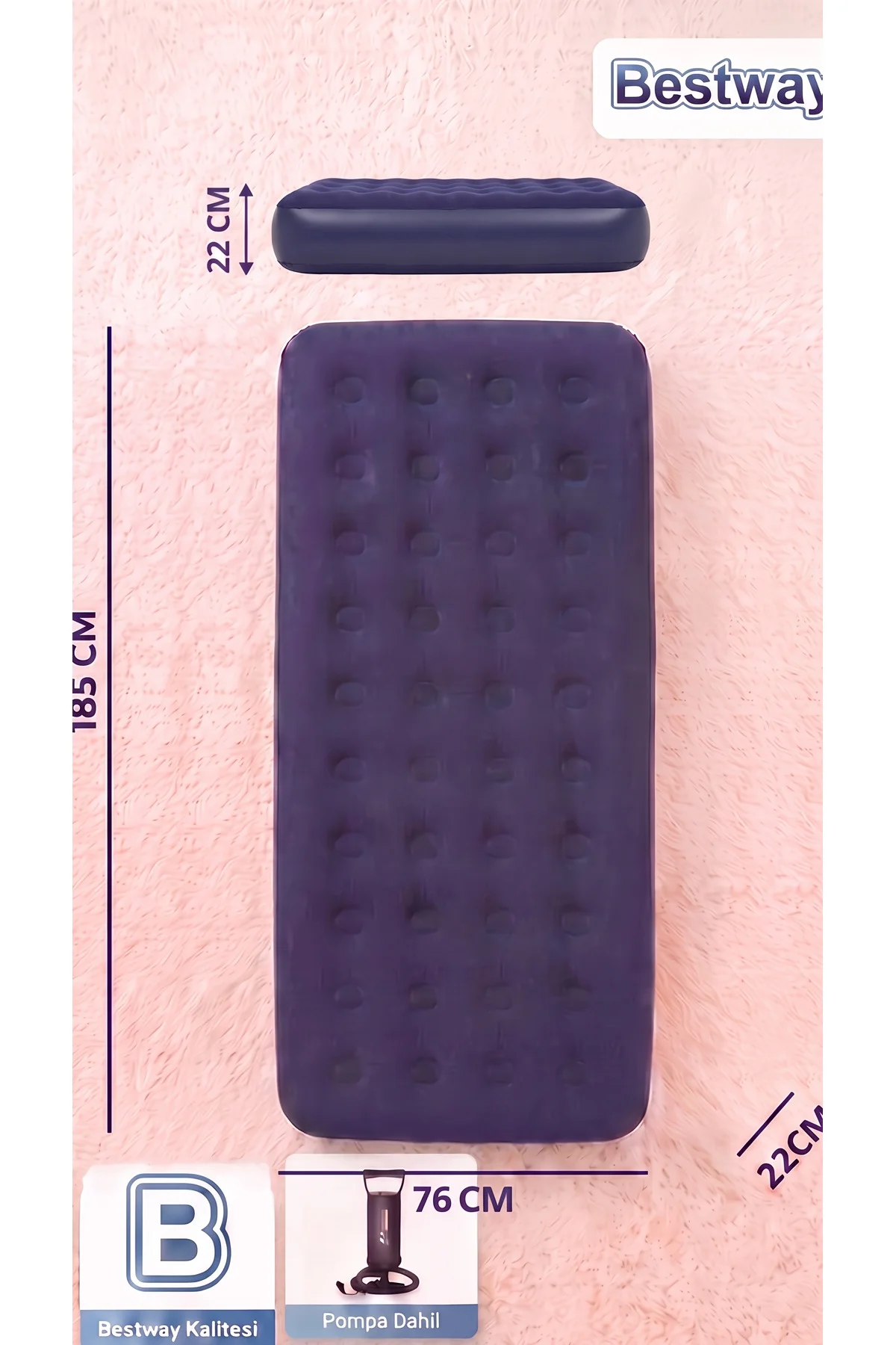 67000 Tek Kişilik Şişme Yatak + 62002 Pompa 185X76X22 cm 67000 Tek Kişilik Şişme Yatak + 62002 Pompa 185X76X22 cm - Görsel 2