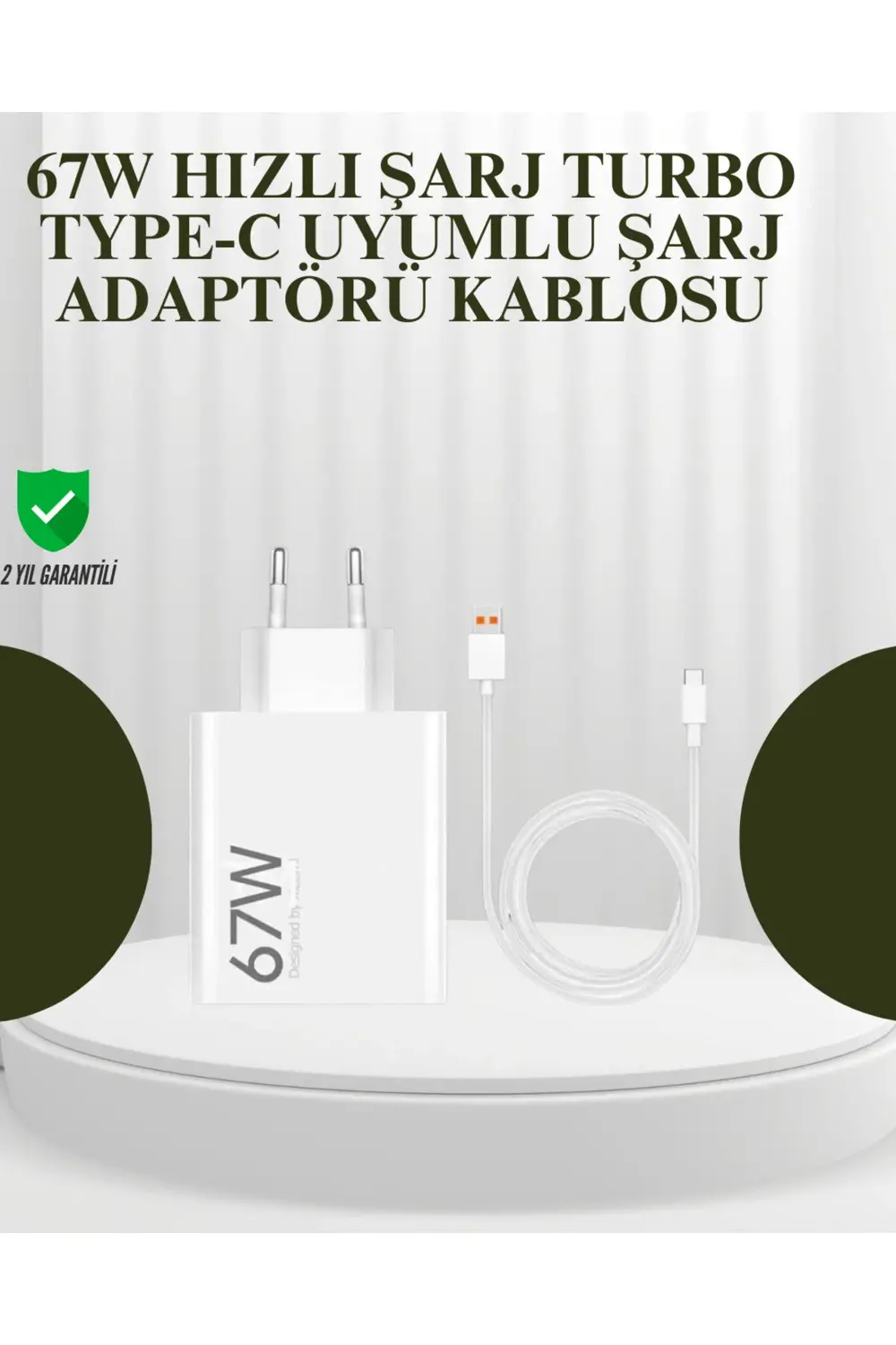 67W Güçlü Şarj Adaptörü ve Turbo Kablo Uzun Ömürlü Dayanıklı Tasa