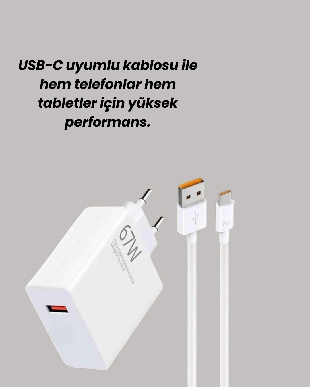67W Hızlı Şarj Adaptörü ve Veri Aktarım Özellikli Type-C Kablo Seti