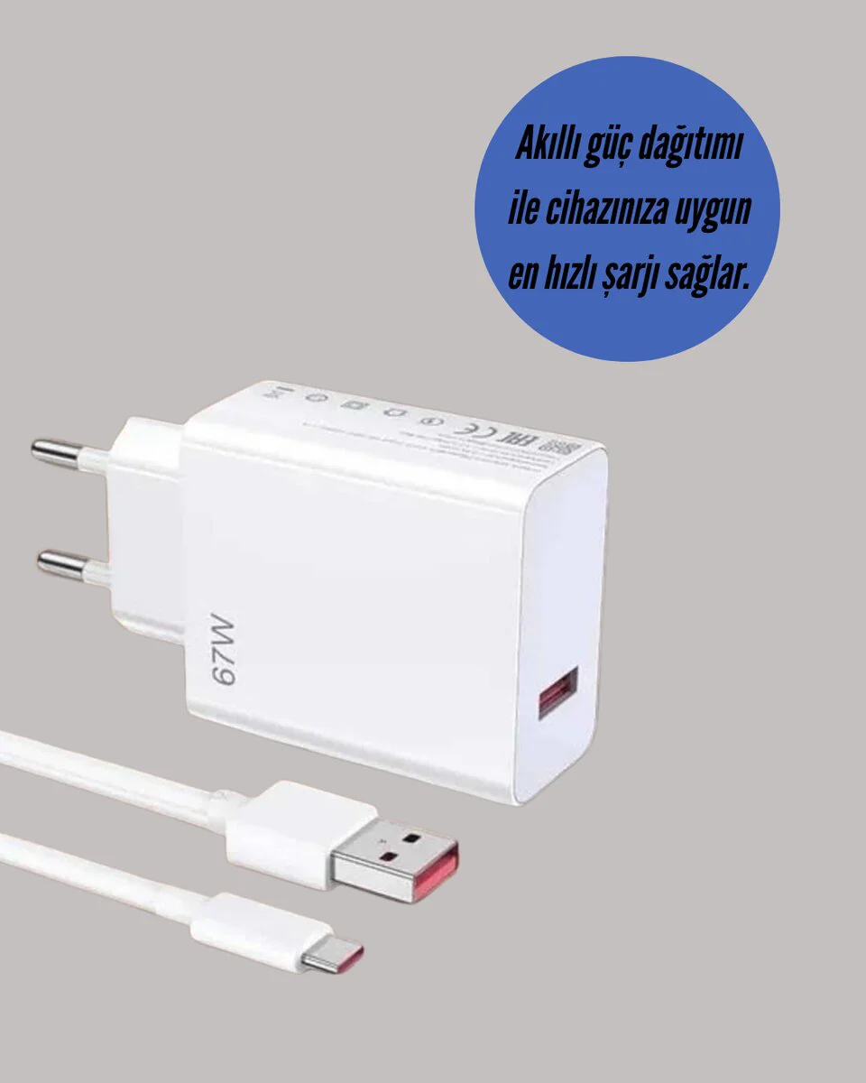 67W Hızlı Şarj Adaptörü ve Type-C Kablo Seti - Ev, İş ve Seyahat İçin Güçlü Çözüm