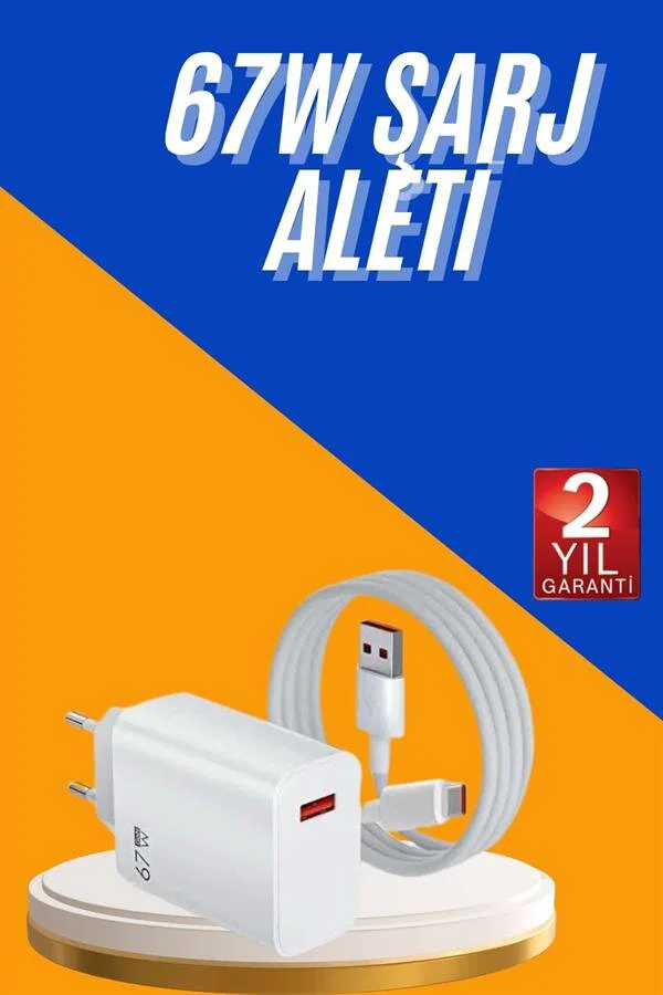 67W Hızlı Şarj Type C Adaptörü - Yüksek Voltaj Korumalı & 1 Metre Kablo