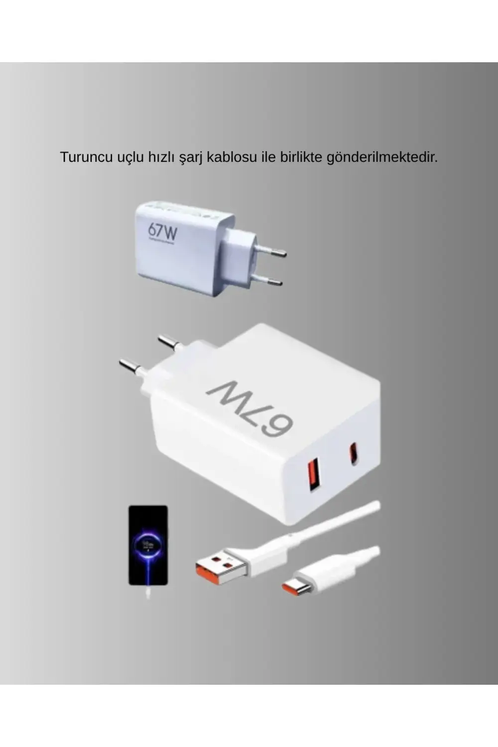 67W Süper Hızlı Şarj Adaptörü ve Kablo Seti – Güvenli Kompakt ve