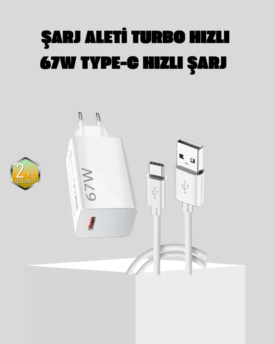 67W Süper Hızlı Şarj Adaptörü ve Kablo Seti – Güvenli, Kompakt ve