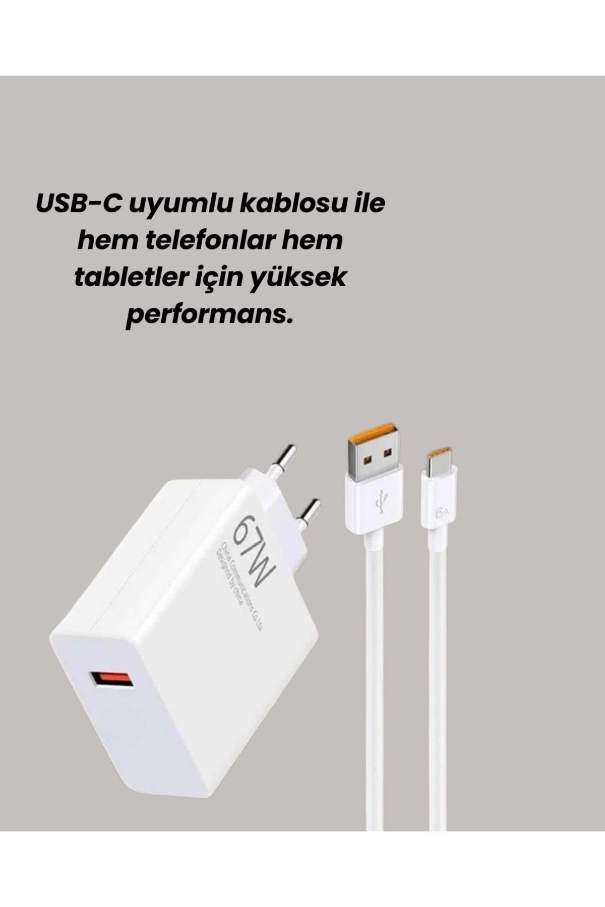 67W Turbo Hızlı Şarj Adaptörü ve Type-C Kablo Güvenli Şarj Teknol