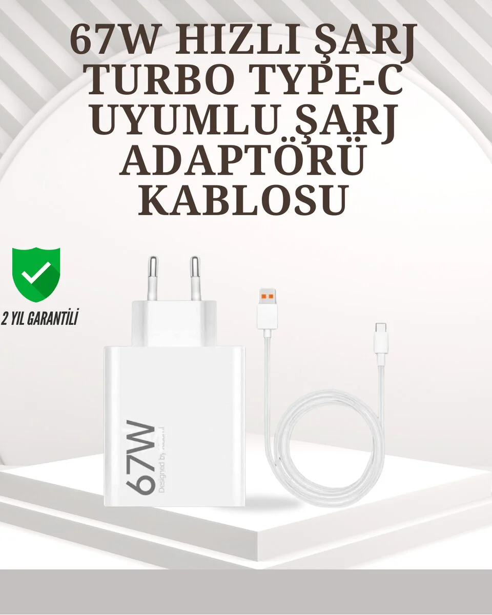 67W Turbo Hızlı Şarj Adaptörü ve Type-C Kablo Seti - Turbo Şarj, Akıllı Koruma, Taşınabilir