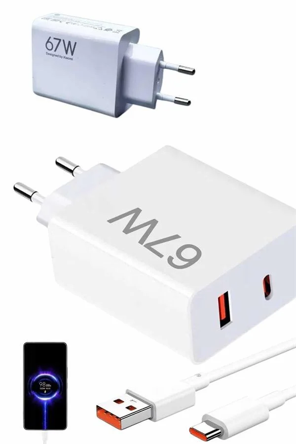 67W Turbo Hızlı Şarj Adaptörü ve Kablosu - 120W Gücü ile Cihazlarınızı Şarj Edin